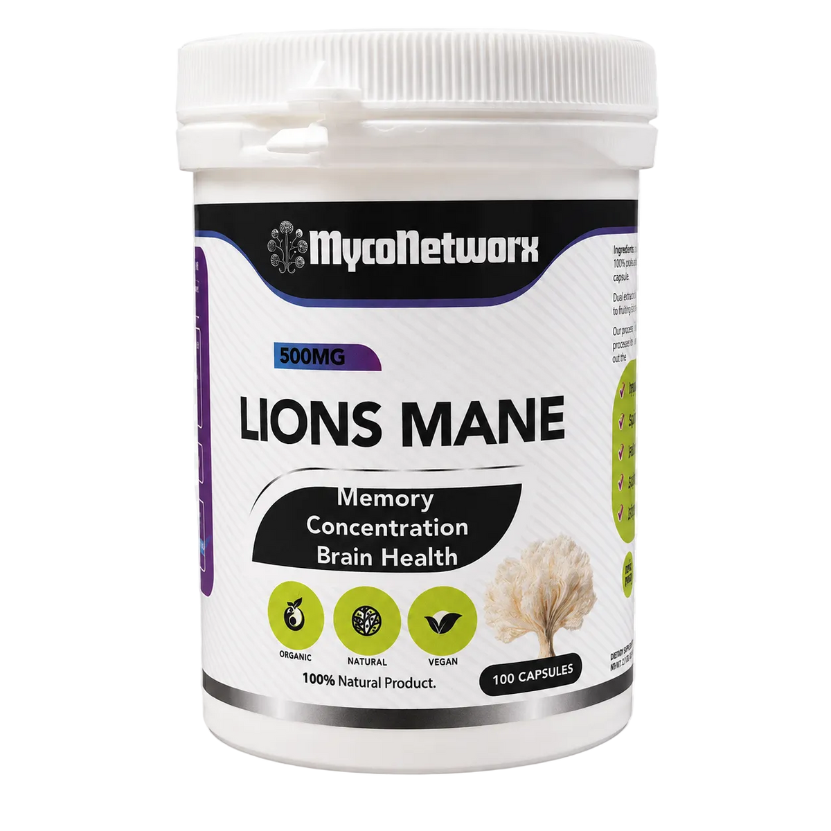 Lion’s Mane Mushroom Capsules 500mg – Memory, Focus & Brain Support | 100 Vegan Capsules